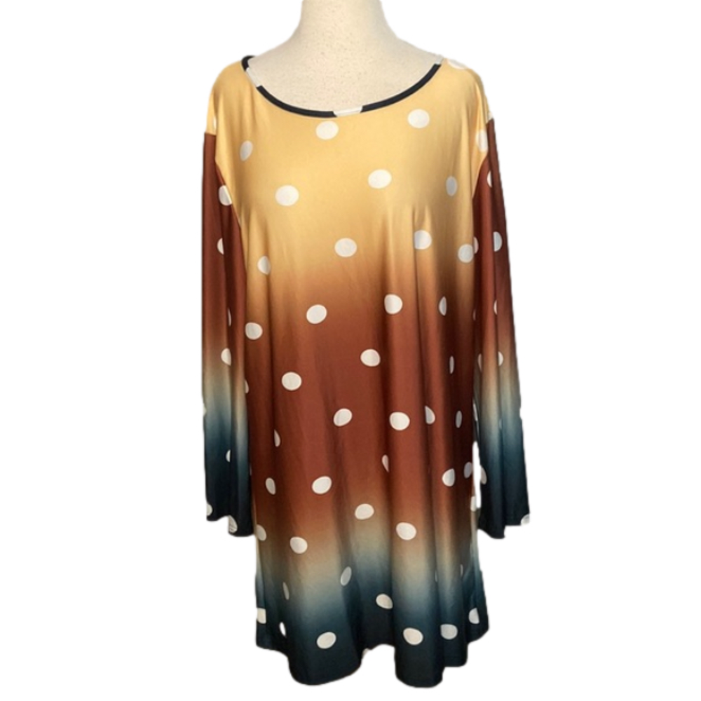 NWT Lily By Firmiana Long Sleeve Tunic Top Brown Yellow Blue 1XL